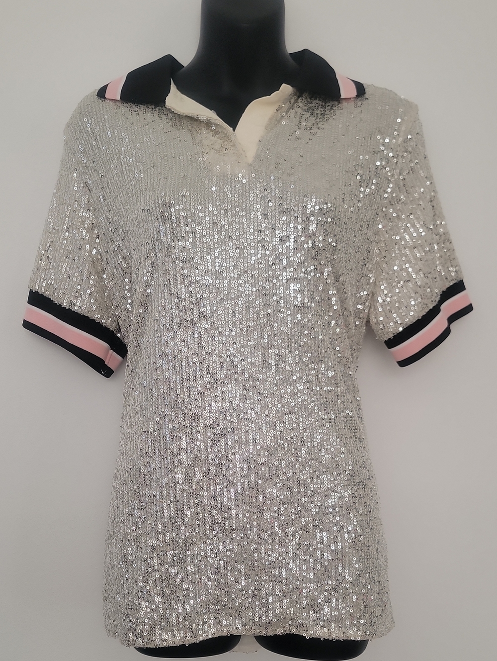 Sequined Polo-style Short Sleeve Dress